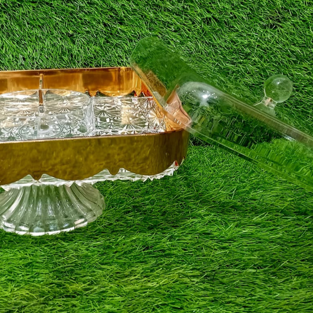Acrylic Dry Fruit Dish with Stand – Elegant Multi-Section Snack & Dry Fruit Server