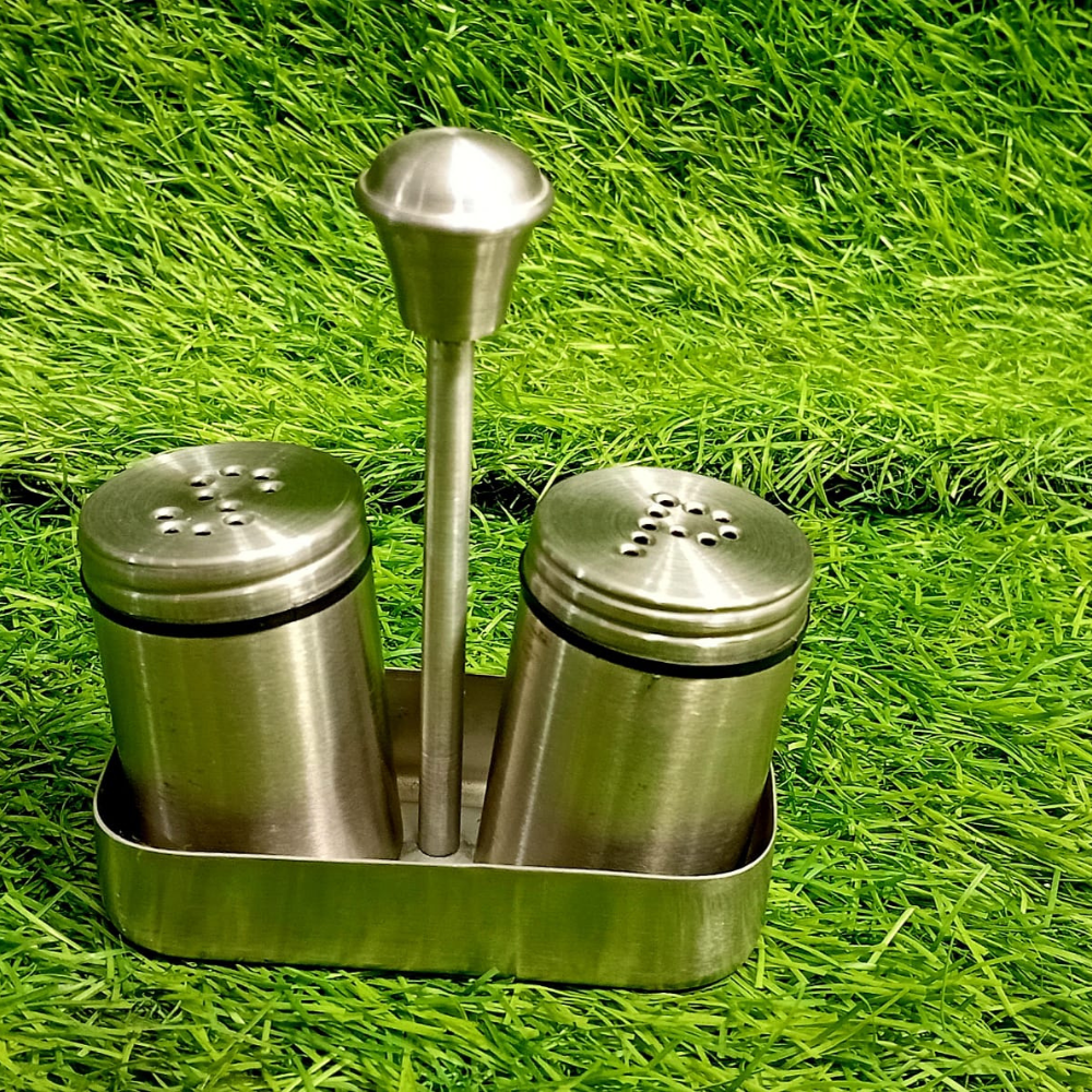 Stainless Steel 2-Pcs Salt Shaker Set with Stand
