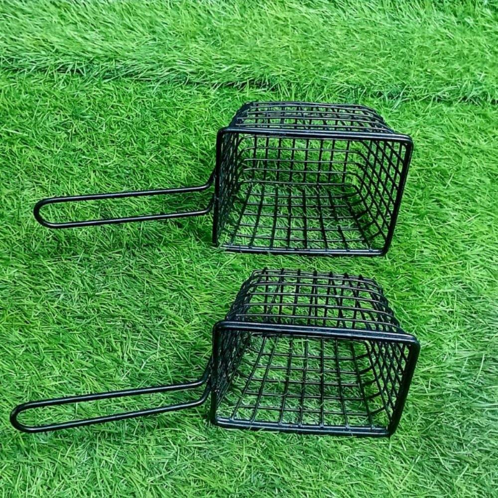 Black Fries Basket with Non-Stick Coating and Single Handle