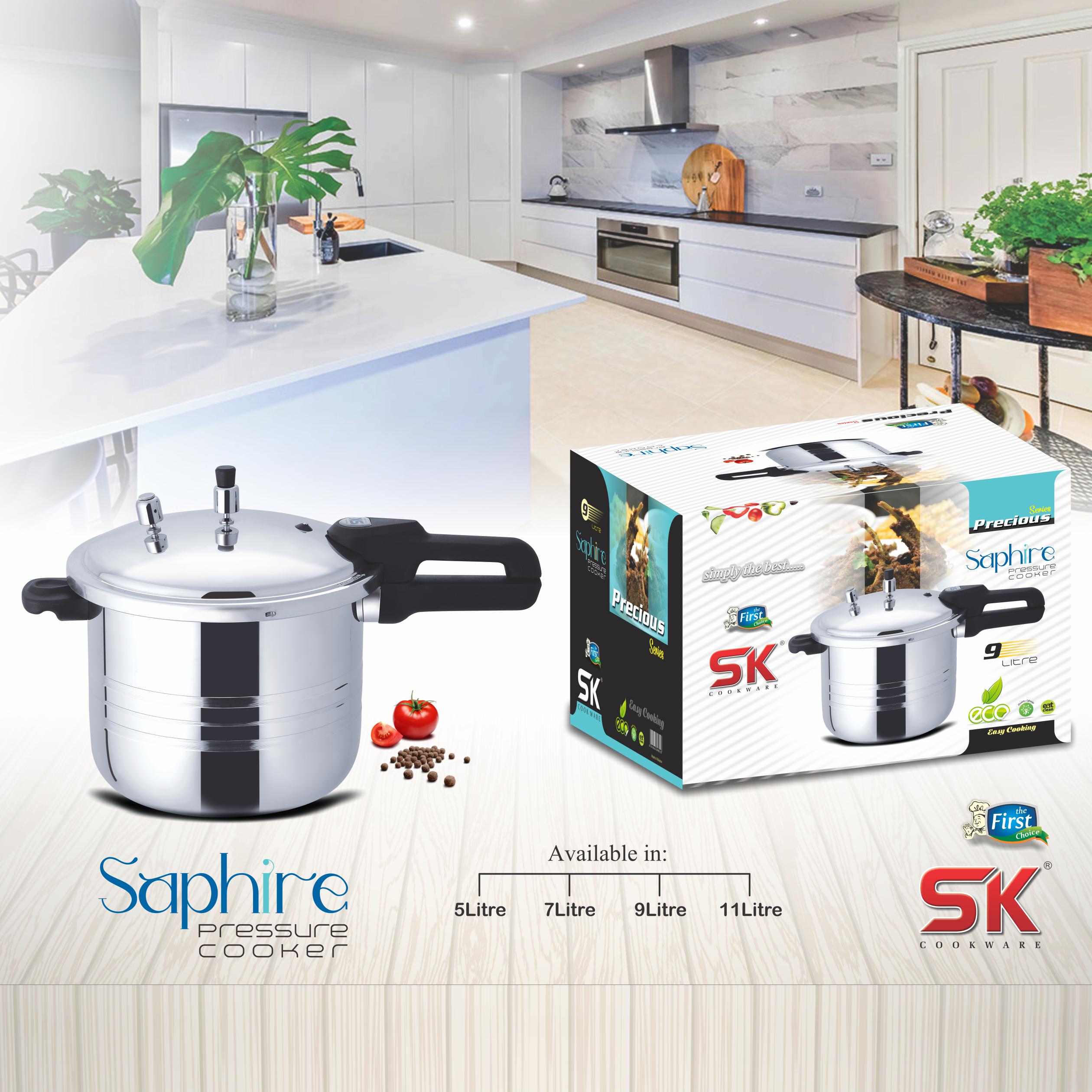 SK Sapphire Mirror Polish Pressure Cooker with Easy Gripping
