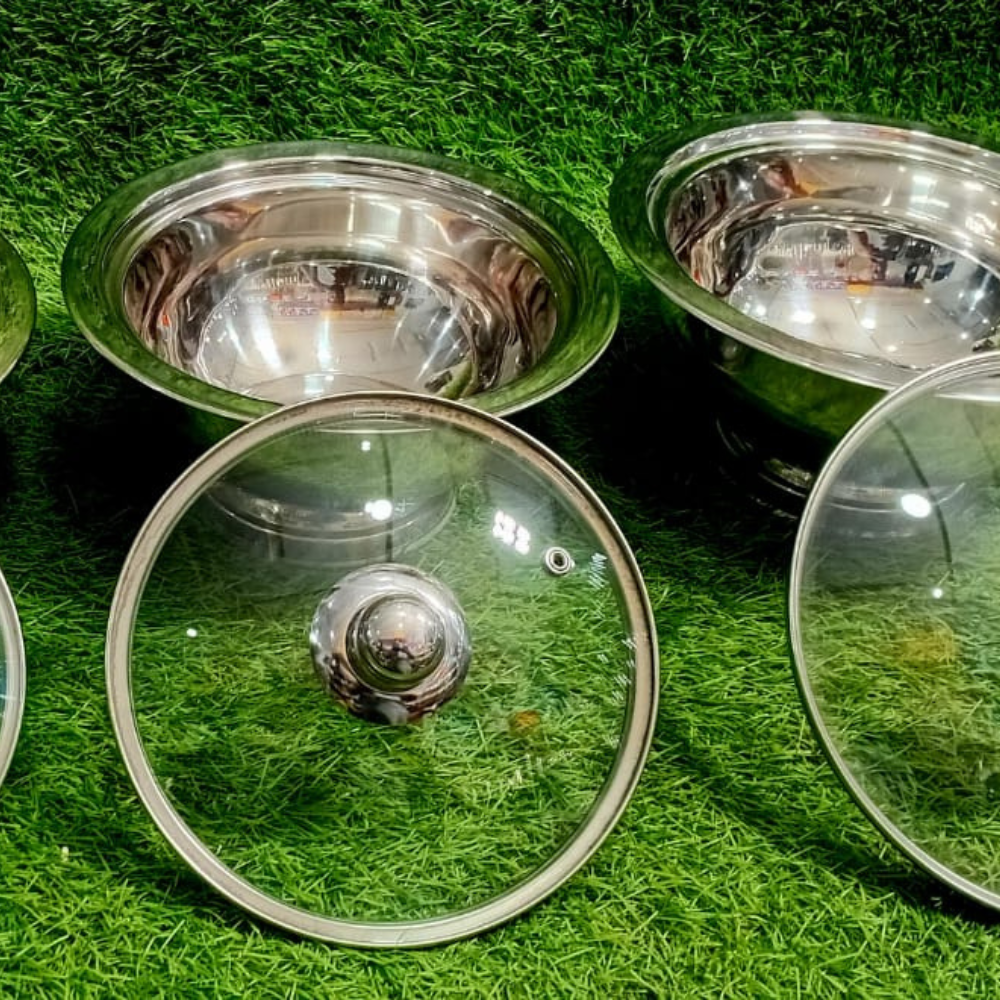 3-Pcs Stainless Steel Donga Set with Glass Lids