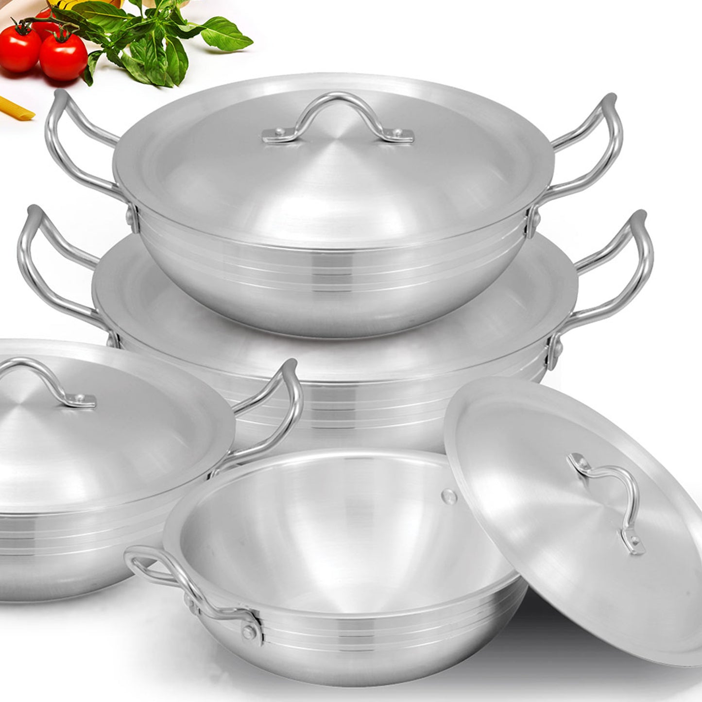 Aluminum Metal Finish Round Wok