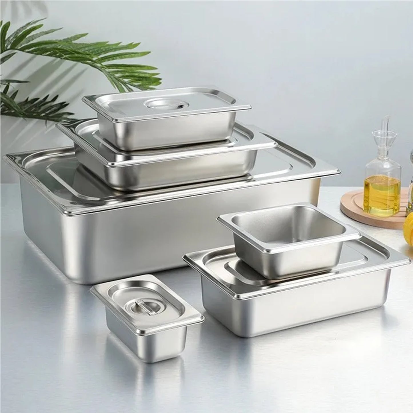 Rectangular Steam Hotel Pan,Metal Buffet Chafing Pans,Stainless Steel Food Containers for Restaurant, Hotel, Party,1/1(53 * 32.5cm),6.5cm