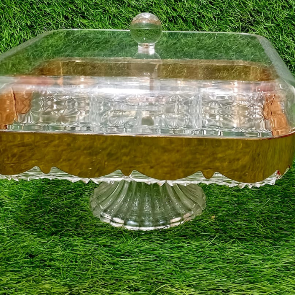 Acrylic Dry Fruit Dish with Stand – Elegant Multi-Section Snack & Dry Fruit Server