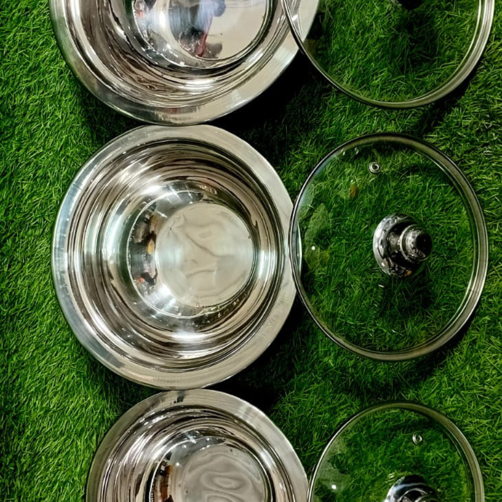 3-Pcs Stainless Steel Donga Set with Glass Lids