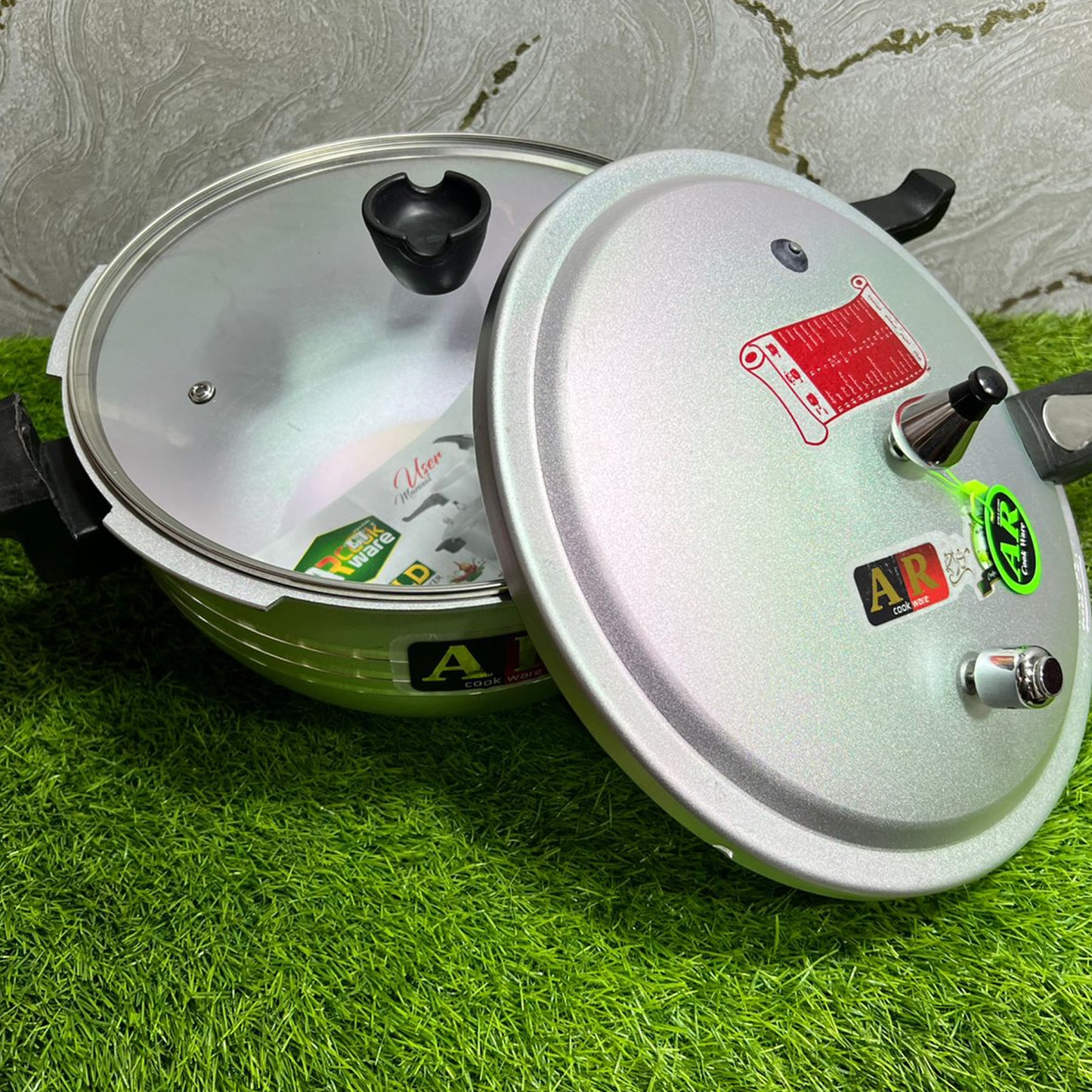 AR Cookware 2 in 1 Pressure Cooker Wok with Free Glass Lid