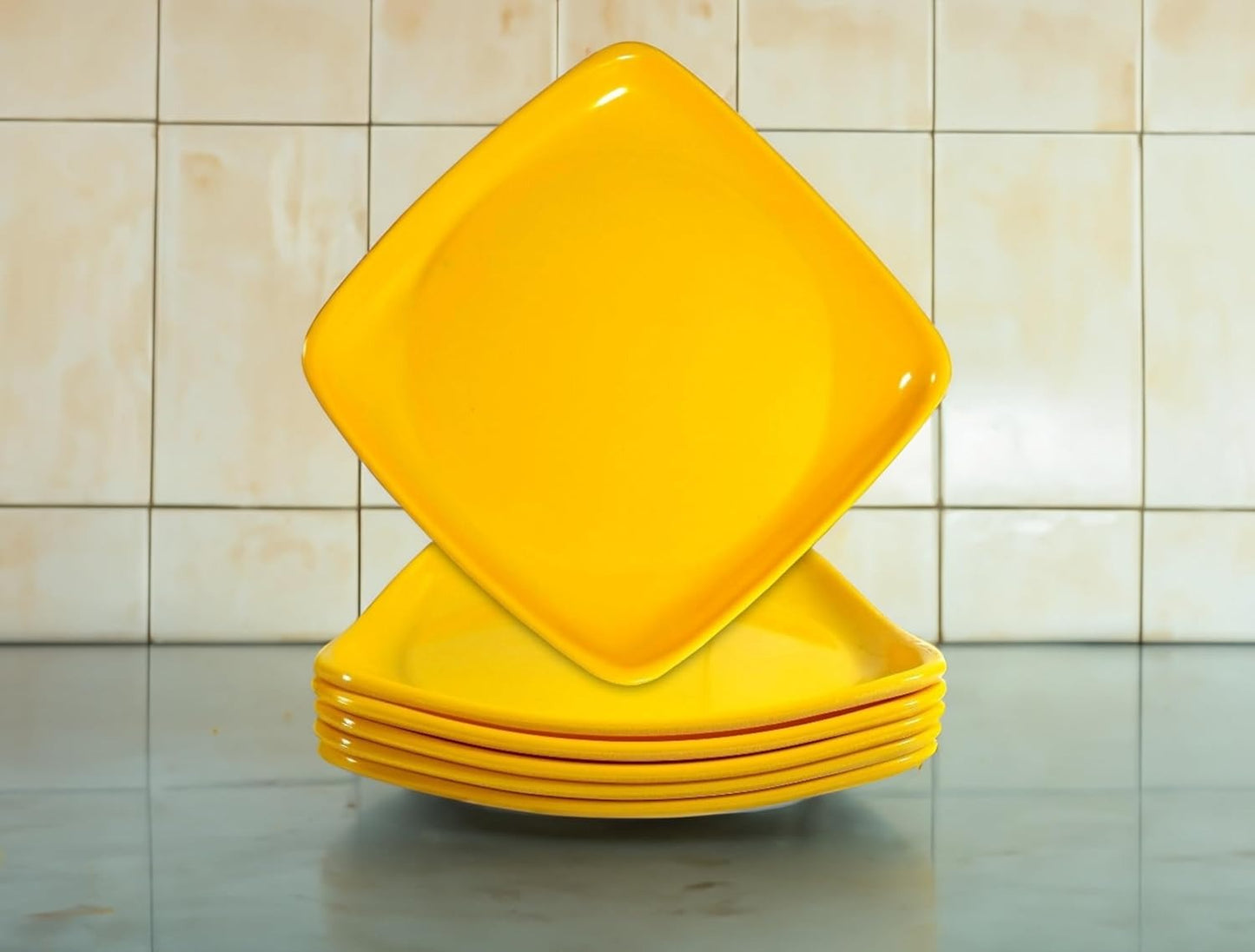Set of 6 Melamine Snacks Plate Square - Yellow