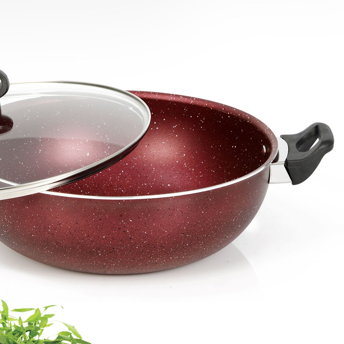 AR Marble Coated Non Stick Wok Karahi - Maroon