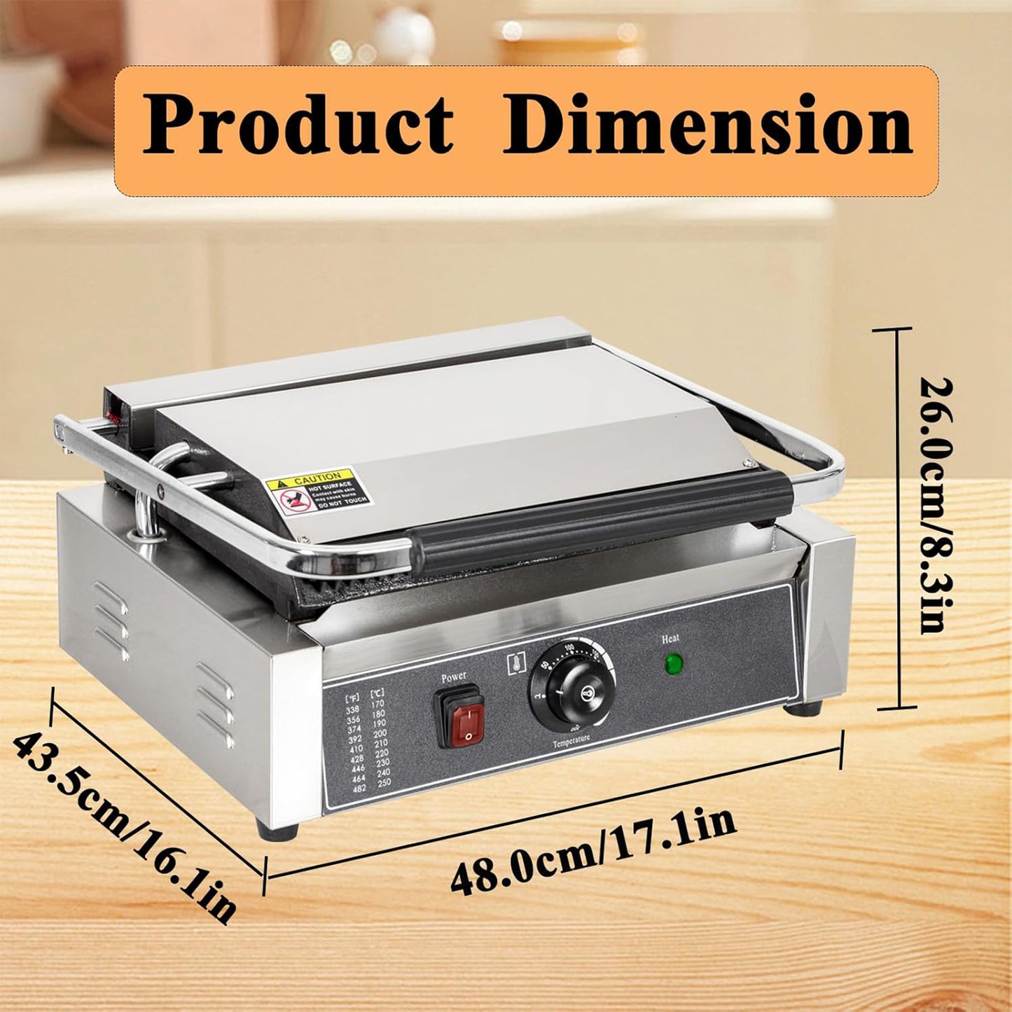 EVOR Commercial Panini Press Grill, 19"x9" Electric Sandwich Maker Griddle Plate
