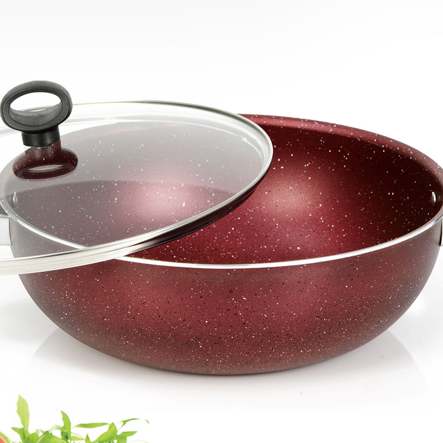 AR Marble Coated Non Stick Wok Karahi - Maroon