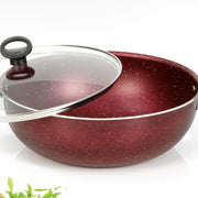 AR Marble Coated Non Stick Wok Karahi - Maroon