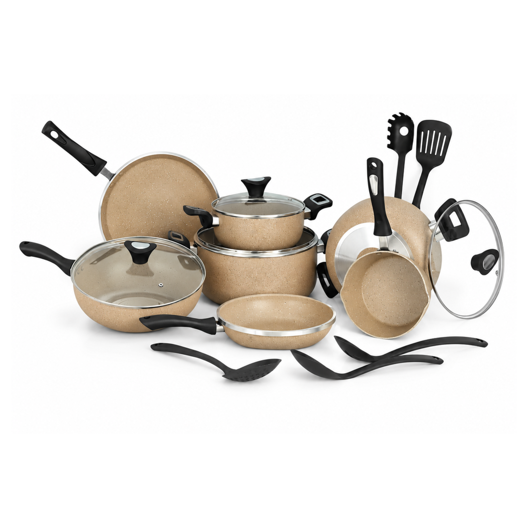 19 Pieces AR Marble Glory Cookware Beige | Premium Cookware