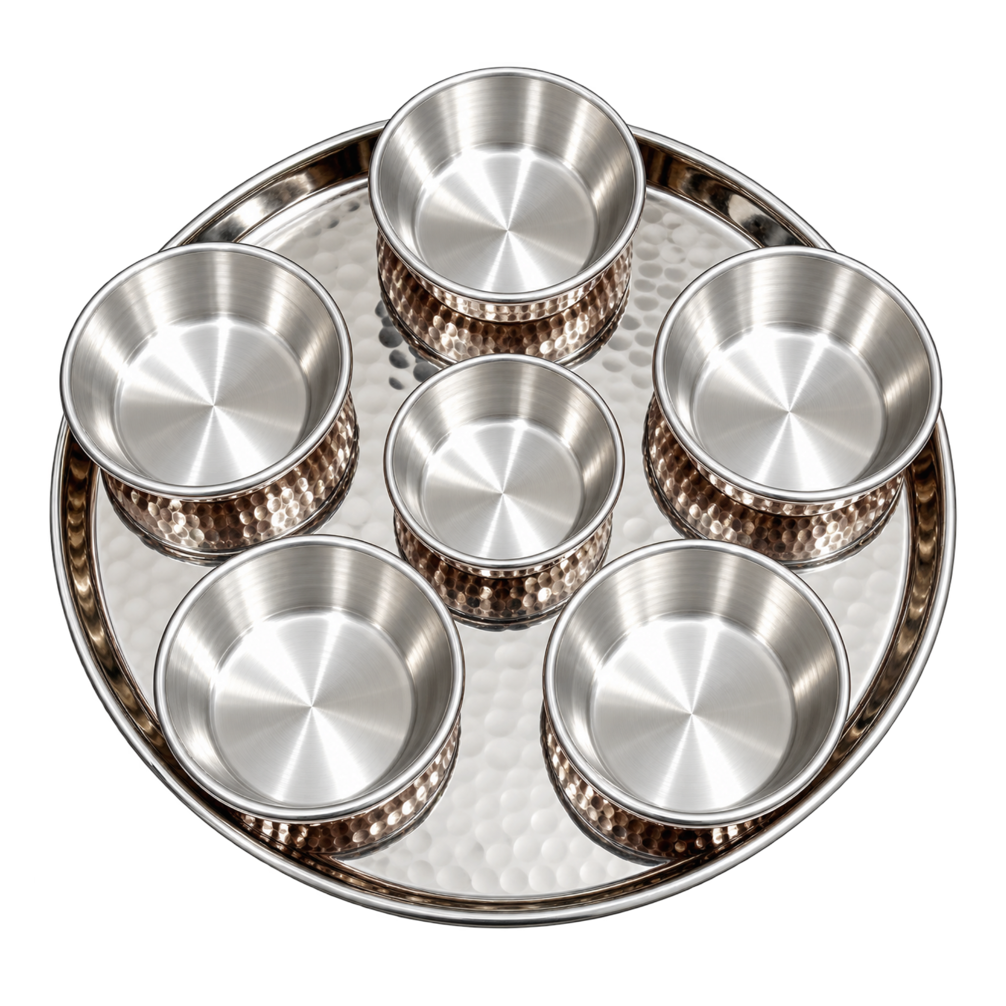 Premium Copper Indian Serving Thali (6 Dips) | Umar Hotelier