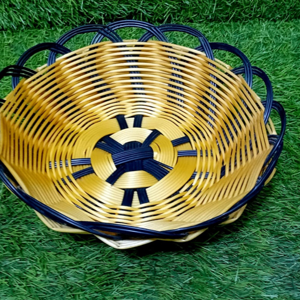 Durable woven bread basket with a removable liner and non-slip base.