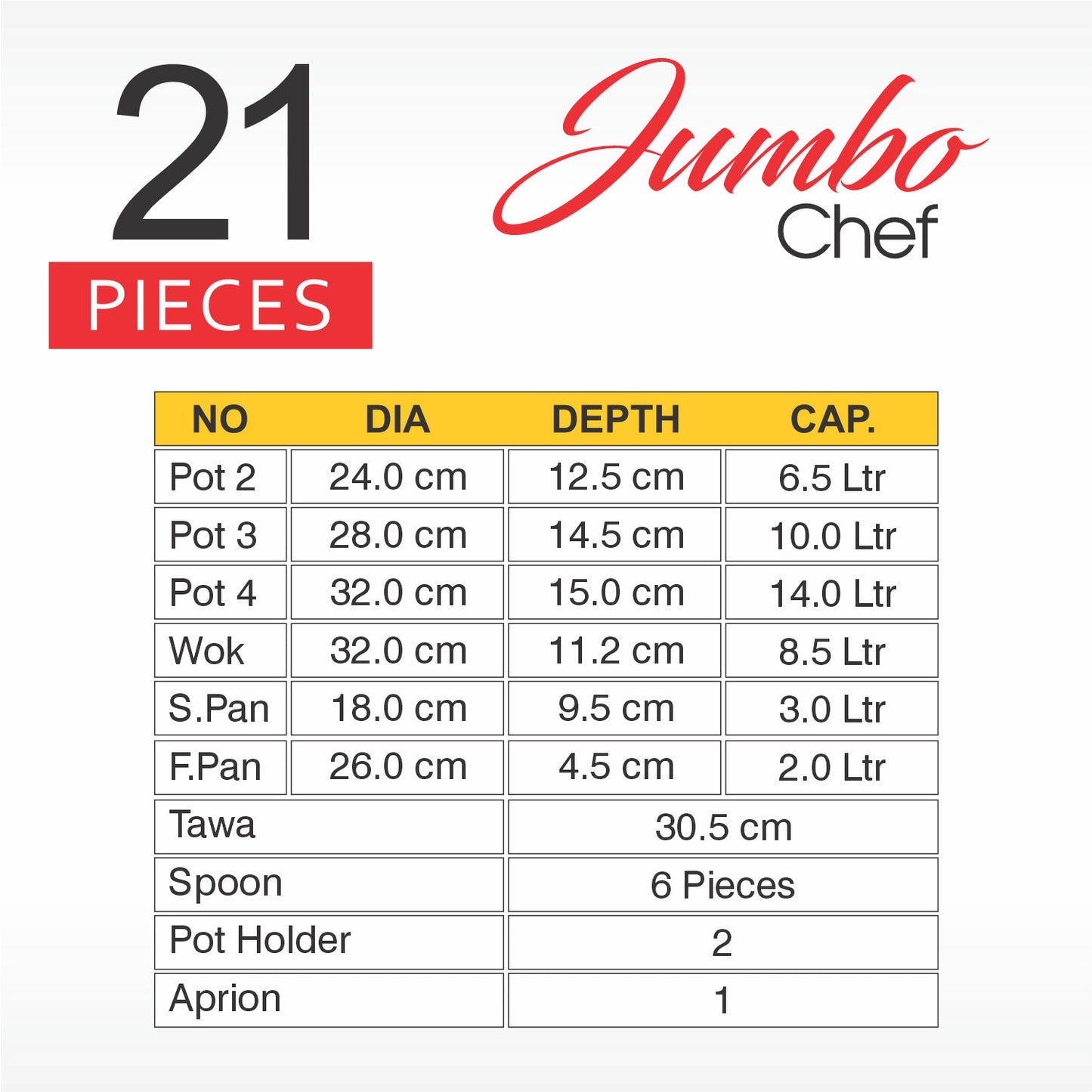 21 Pieces AR Marble Coated Non Stick Jumbo Chef Set - Black