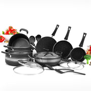 21 Pieces AR Marble Coated Non Stick Jumbo Chef Set - Black
