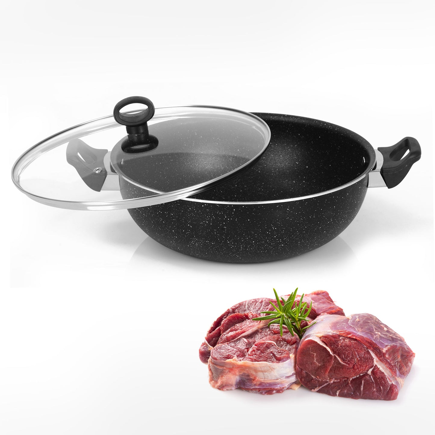 AR Marble Coated Non Stick Wok Karahi - Black