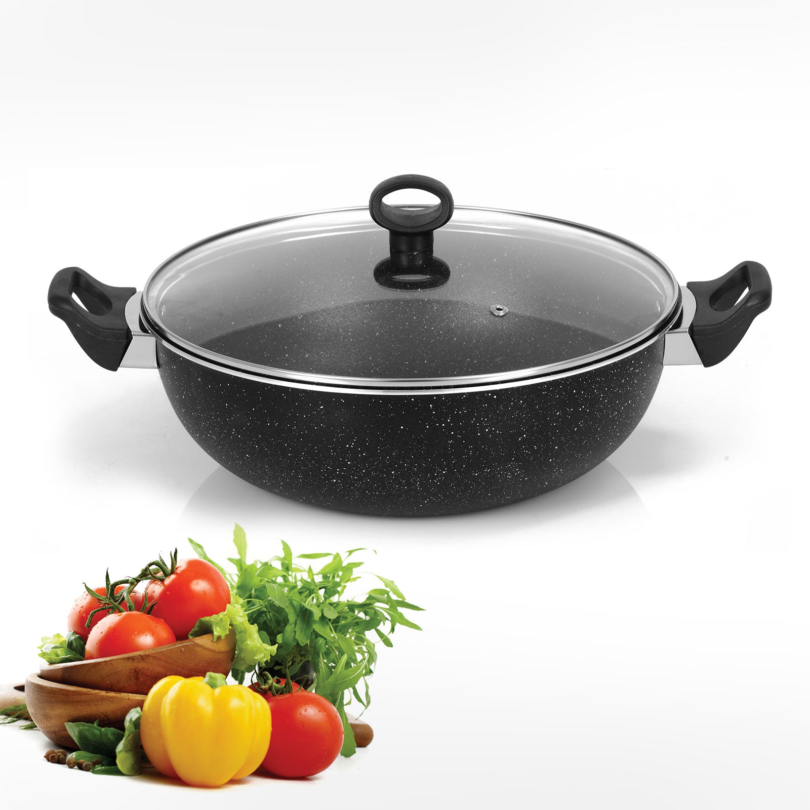 AR Marble Coated Non Stick Wok Karahi - Black
