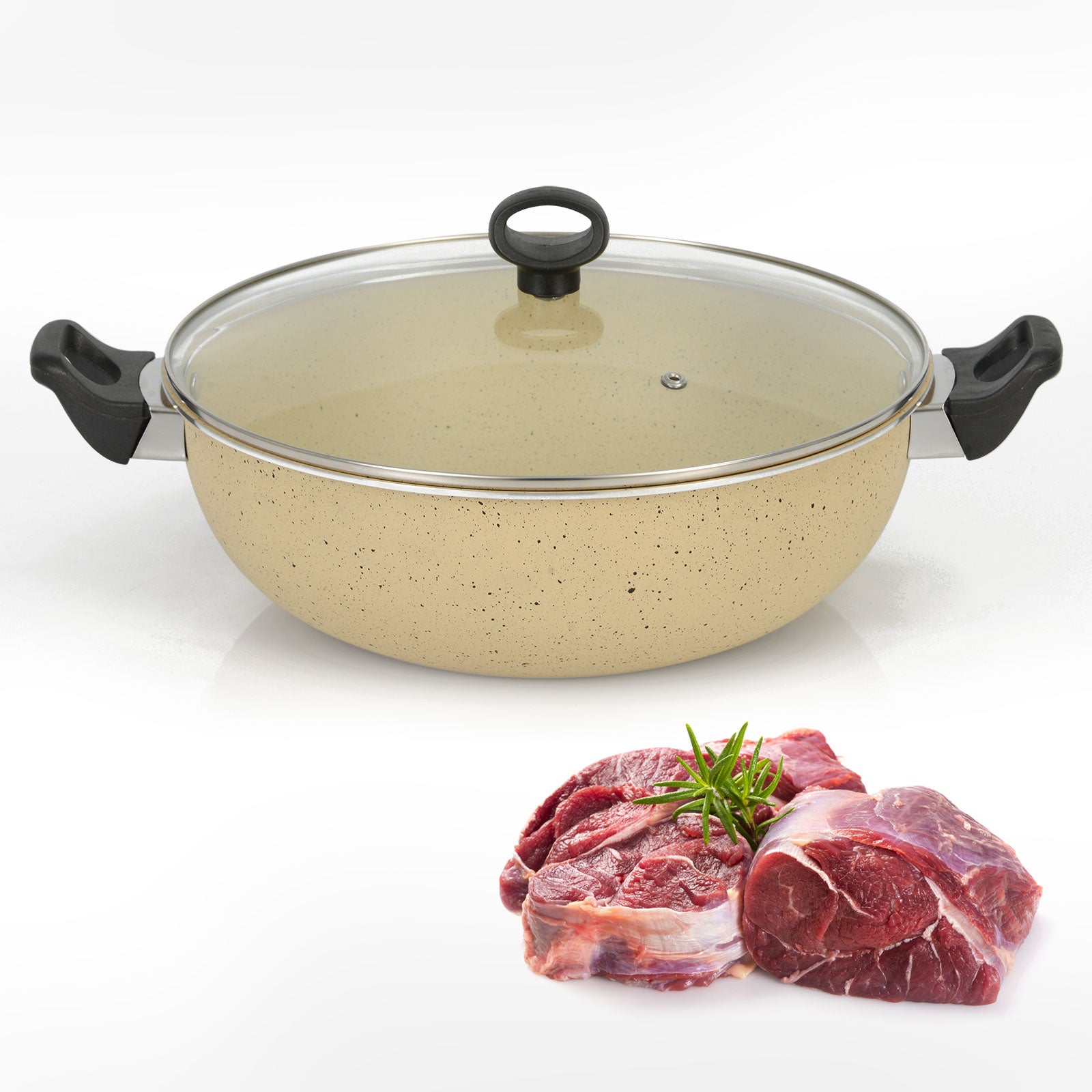 AR Marble Coated Non Stick Wok Karahi - Off White