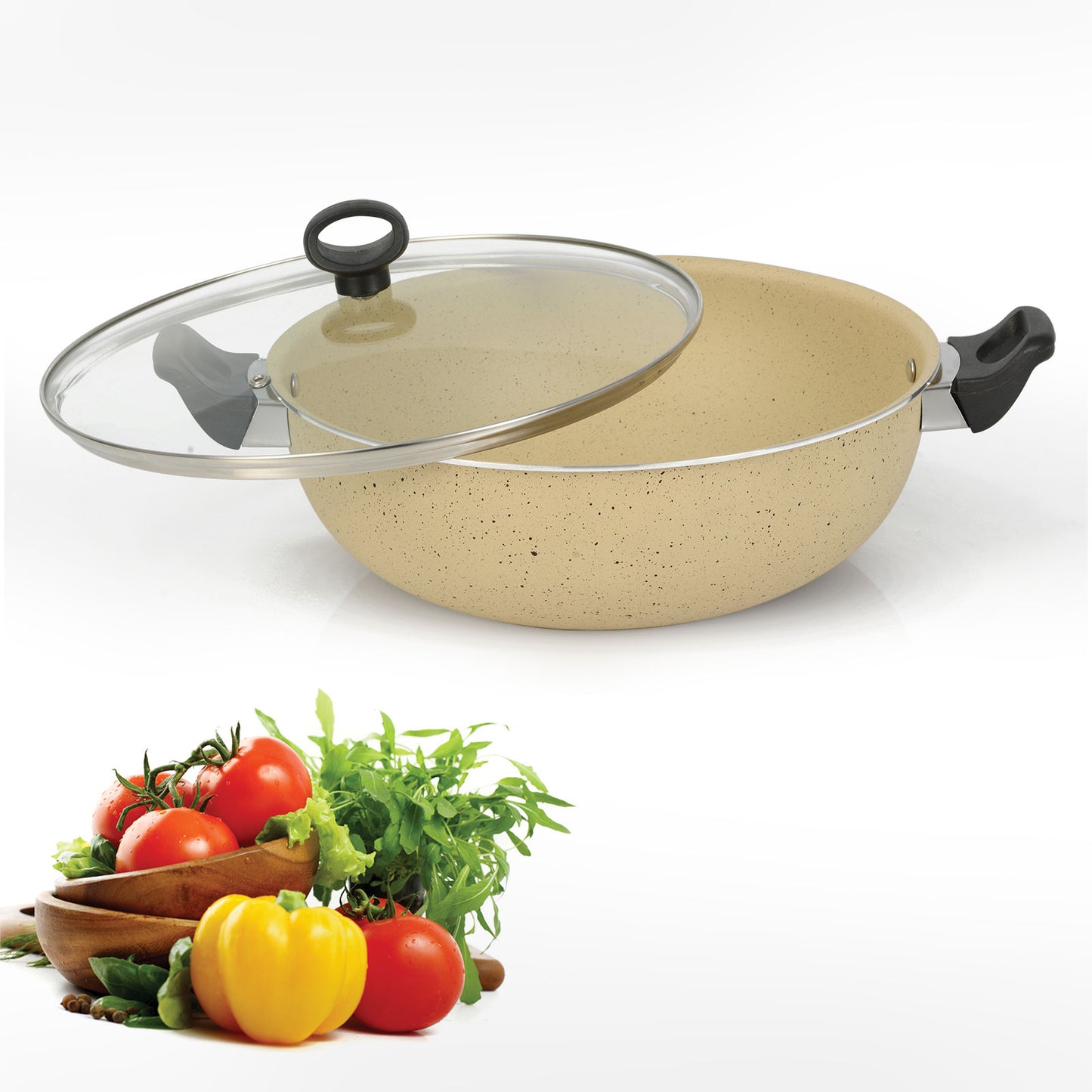 AR Marble Coated Non Stick Wok Karahi - Off White