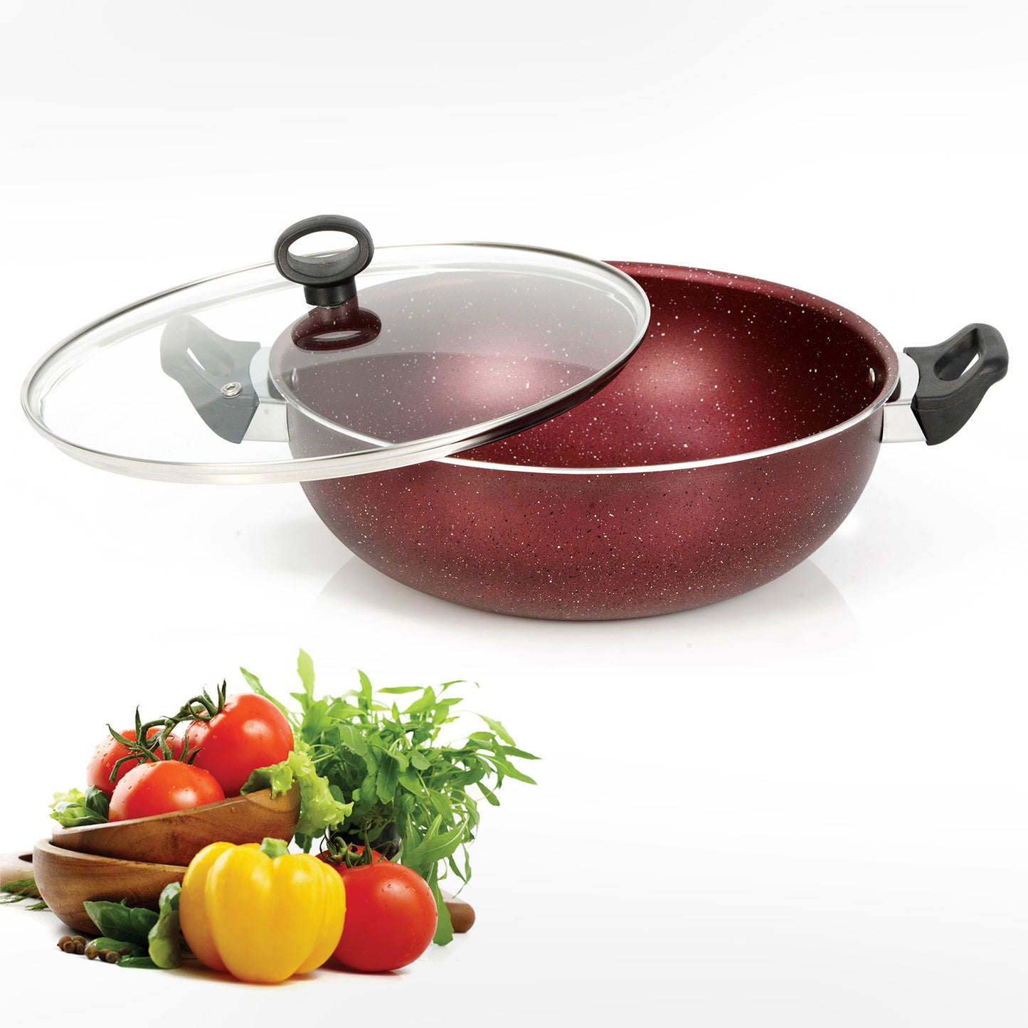 AR Marble Coated Non Stick Wok Karahi - Maroon
