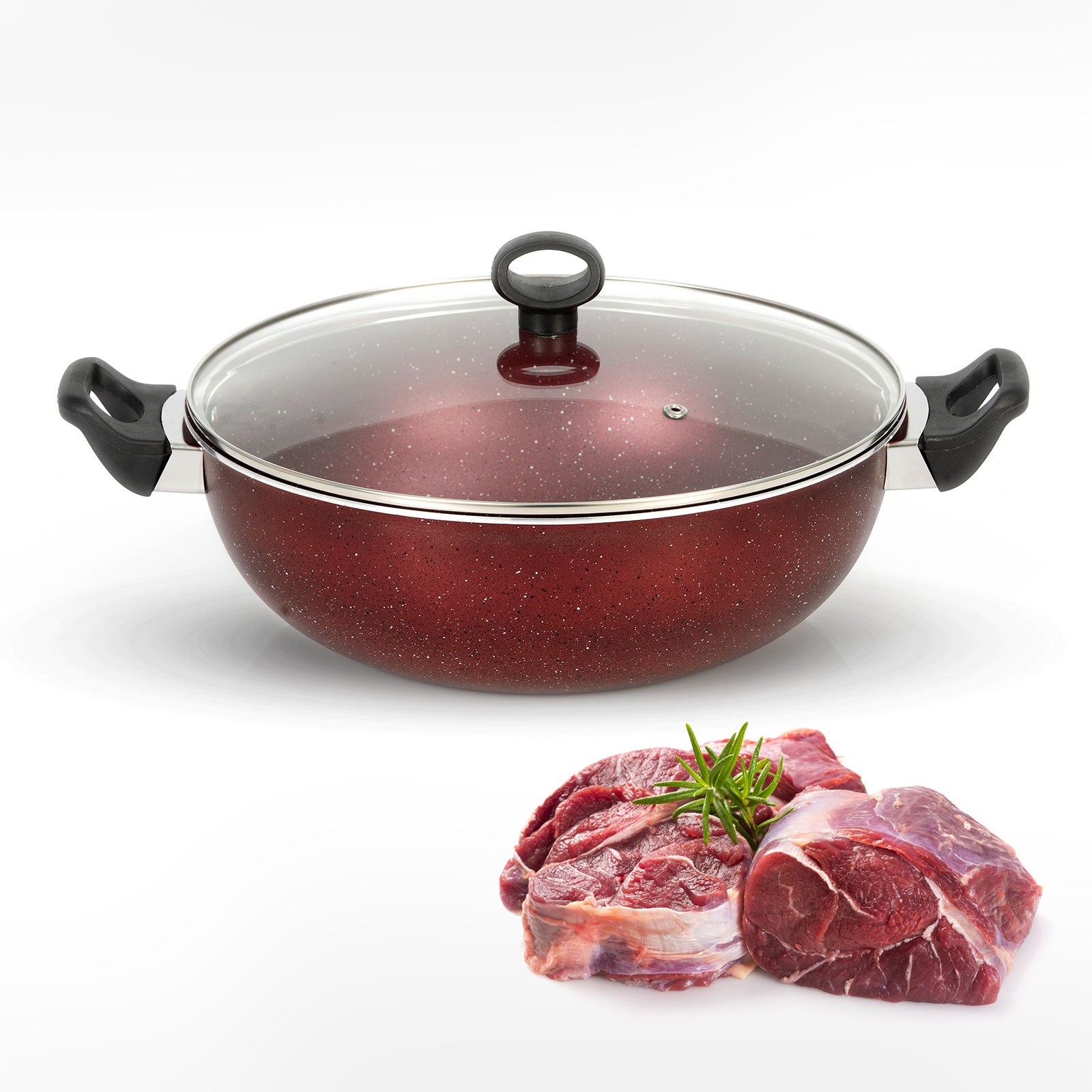AR Marble Coated Non Stick Wok Karahi - Maroon