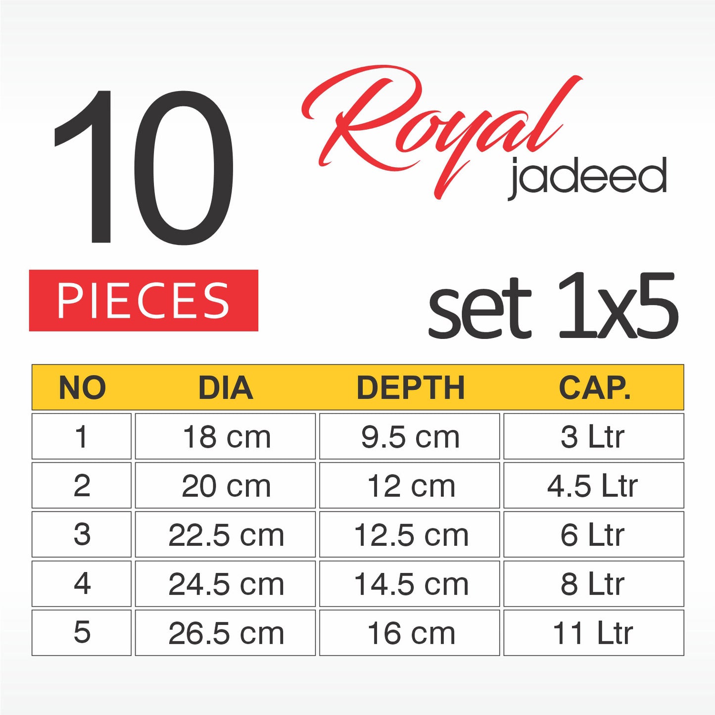 10 Pieces AR Royal Jadeed Metal Finish Casserole Set