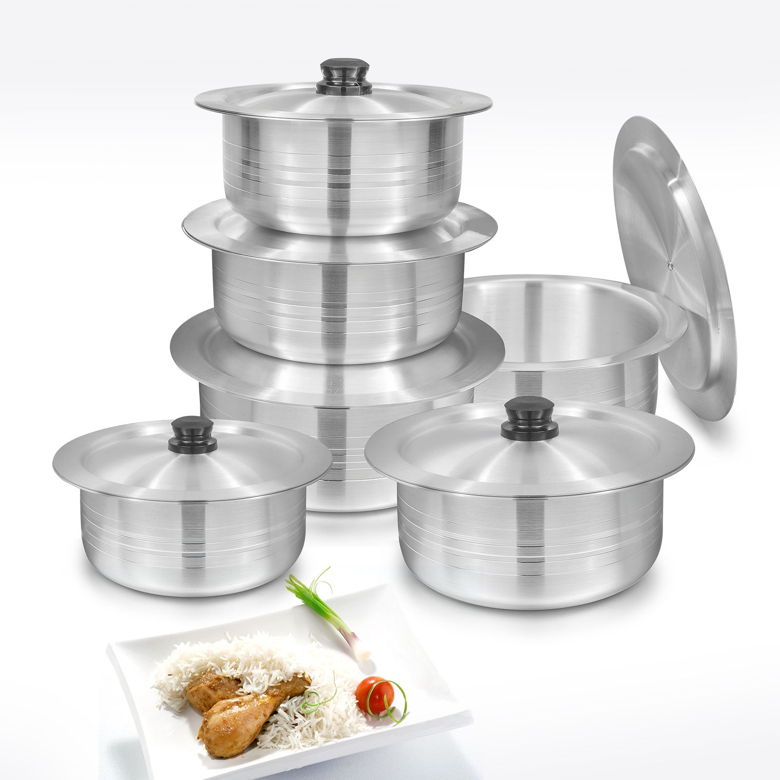 12 Pieces AR Round Metal Finish Casserole Set