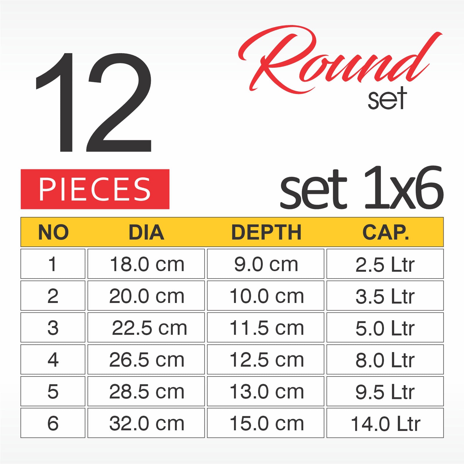 12 Pieces AR Round Metal Finish Casserole Set