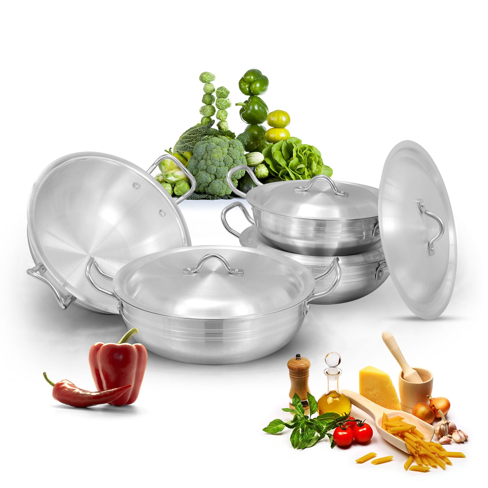 8 Pieces AR Metal Finish Wok Round Jumbo Set