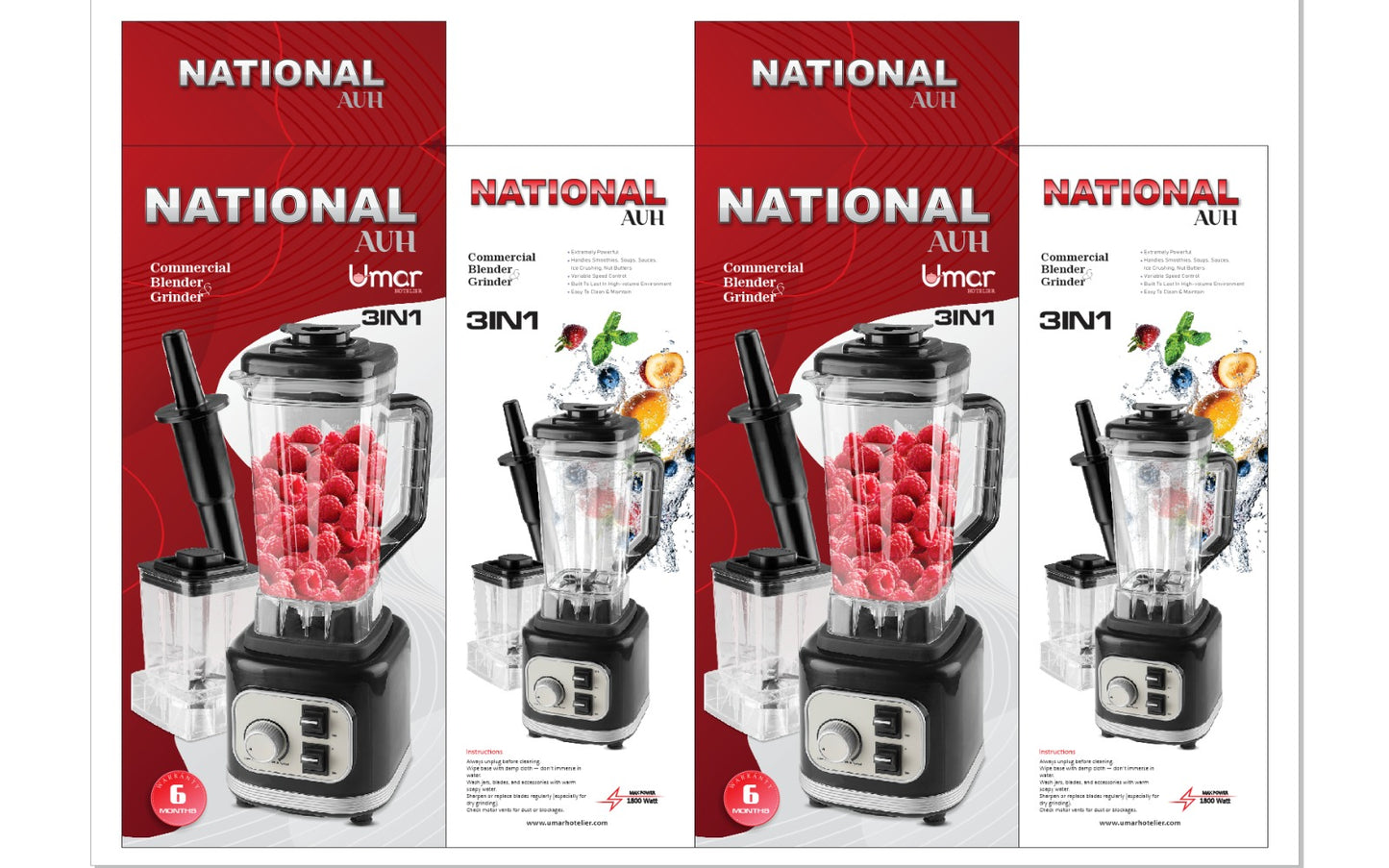 Multi-Functional National AUH 3-in-1 Commercial Blender & Grinder
