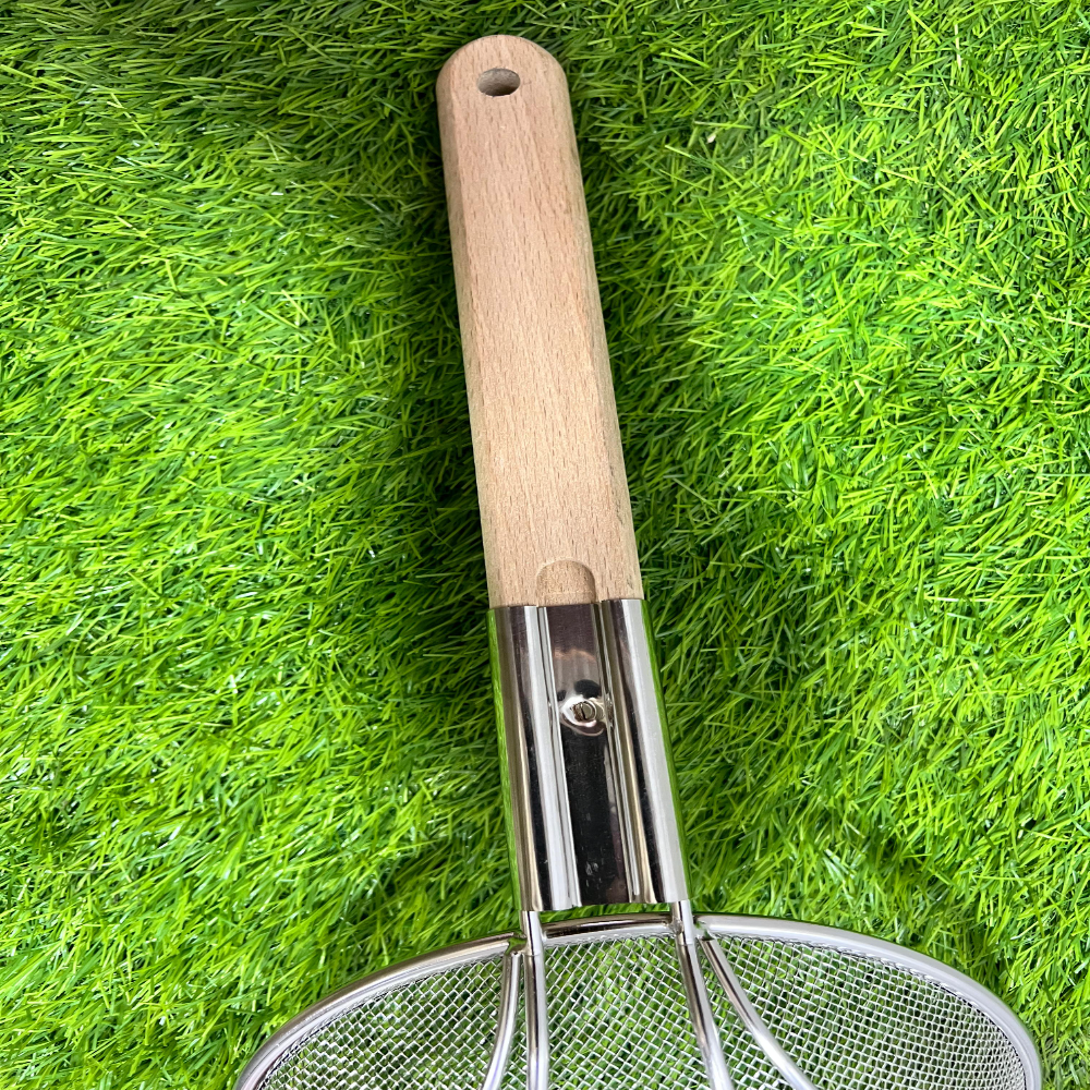 Stainless Steel Strainer Frying Jali with Wooden Handle