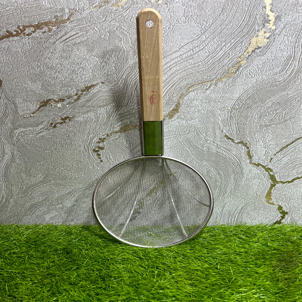 Stainless Steel Strainer Frying Jali with Wooden Handle