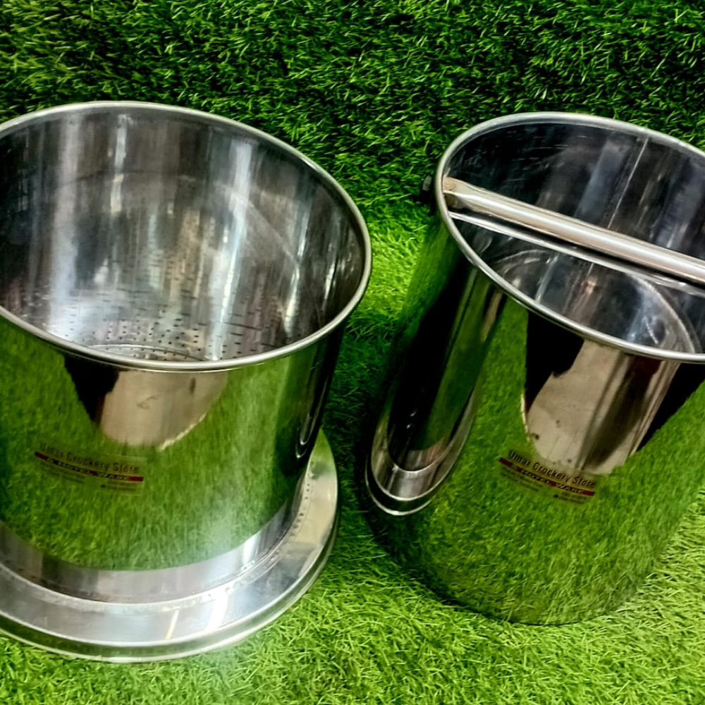 Top view of stainless steel milk container showing durable interior and handle