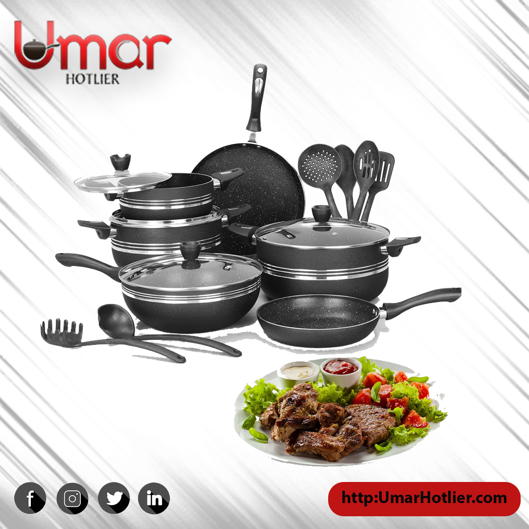 17 Pieces AR Marble Coated Non Stick P 17 - Black