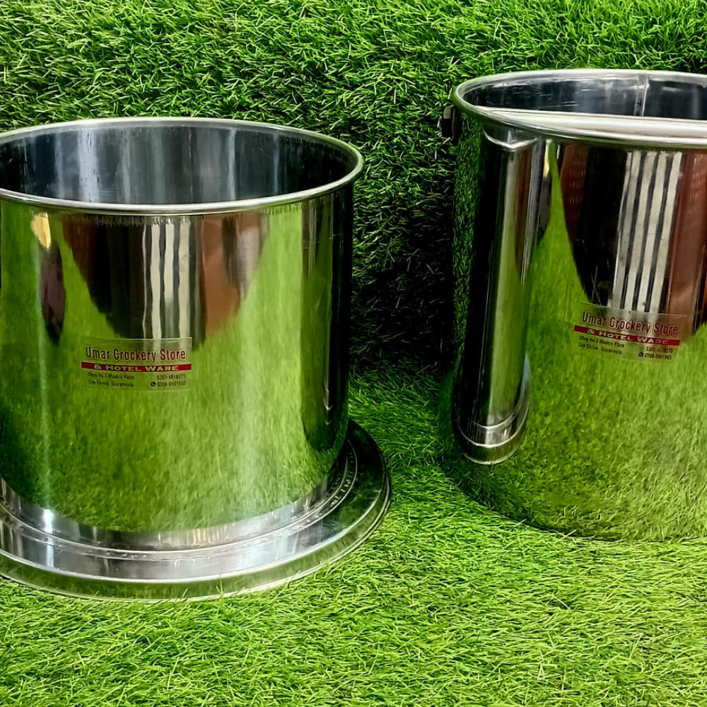 Pair of high-quality shiny stainless steel milk buckets for commercial use - Umar Hotelier