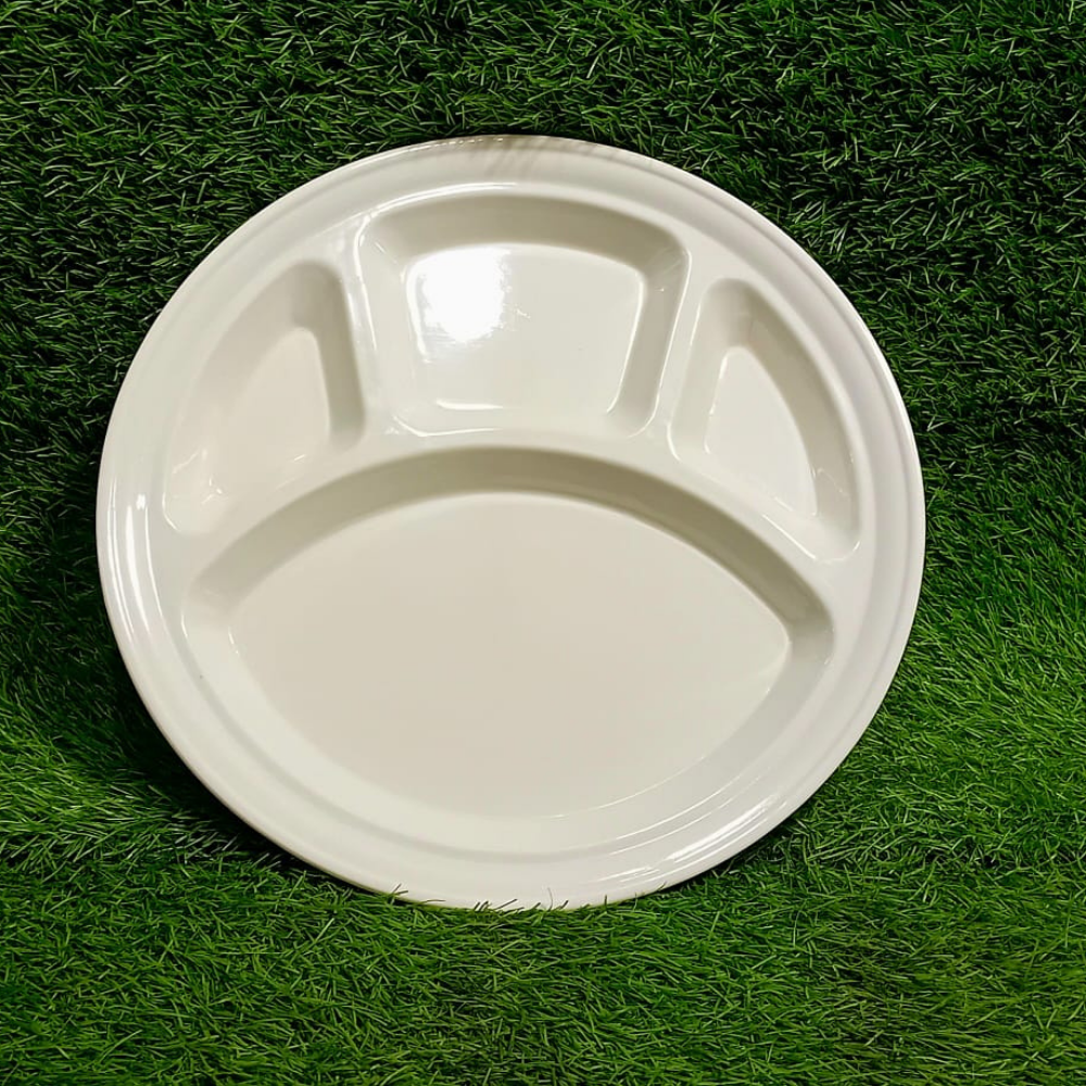 Round Melamine Serving Platter – 4 Portion Divided Snack & Food Tray