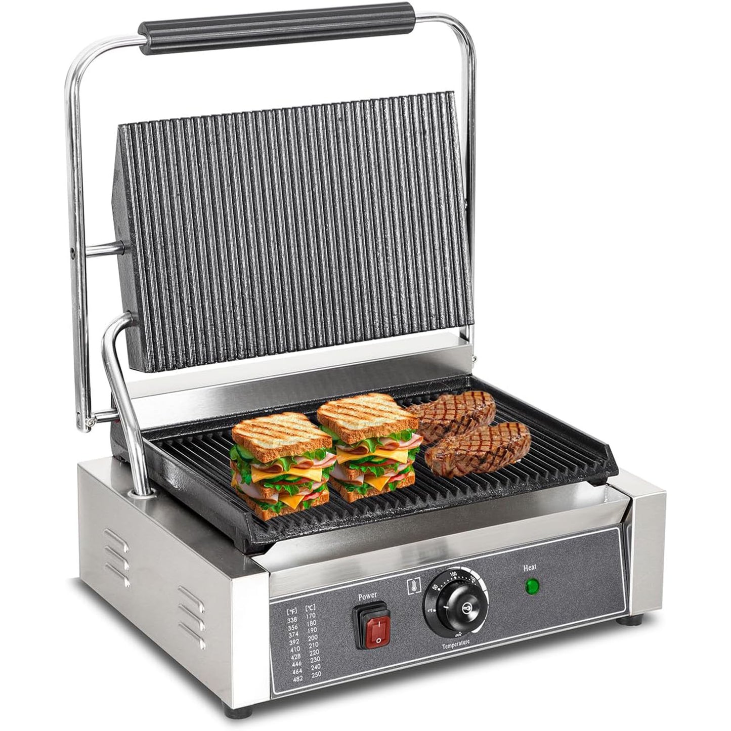 EVOR Commercial Panini Press Grill, 19"x9" Electric Sandwich Maker Griddle Plate