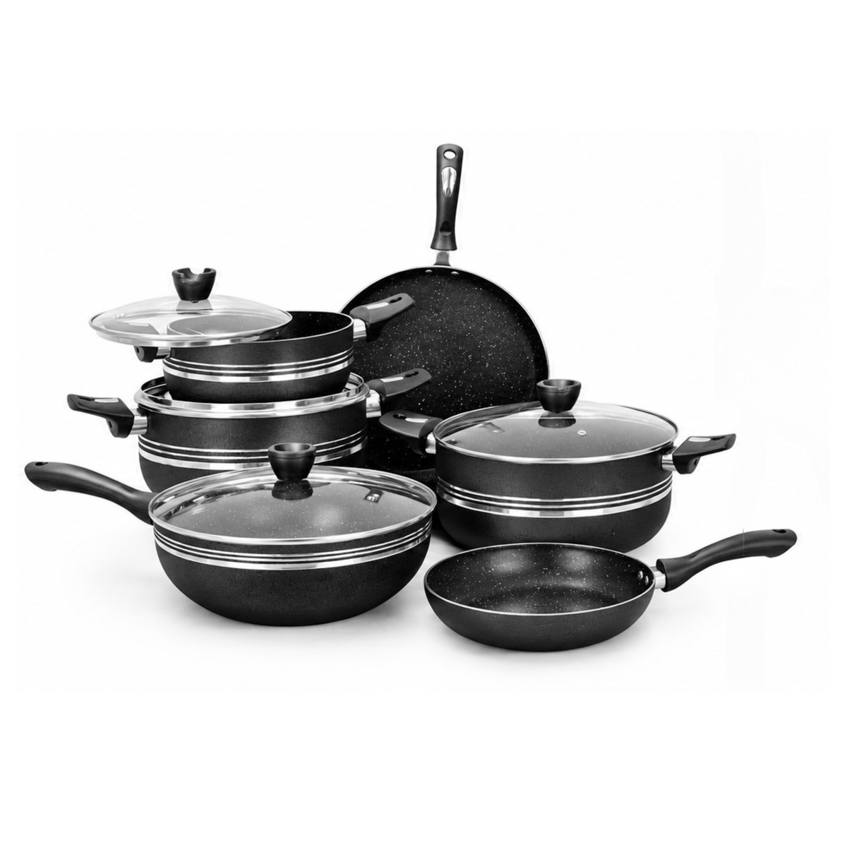 17 Pieces AR Marble Non Stick Cookware Set Black | Kitchen Set