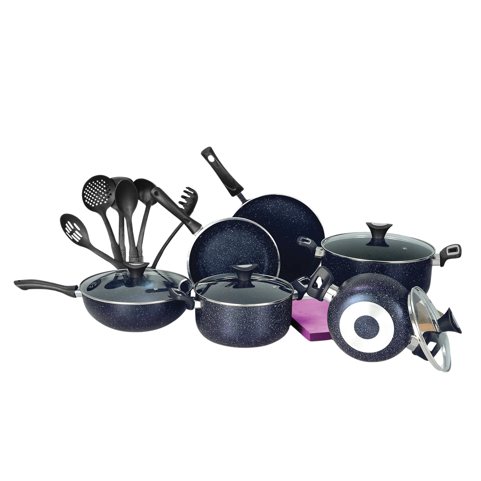 18 Pieces AR Marble Glory Cookware Black | Kitchen Gift Set
