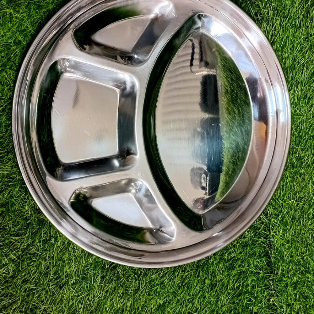 Round Stainless Steel 4-Compartment Serving Tray