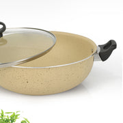 AR Marble Coated Non Stick Wok Karahi - Off White