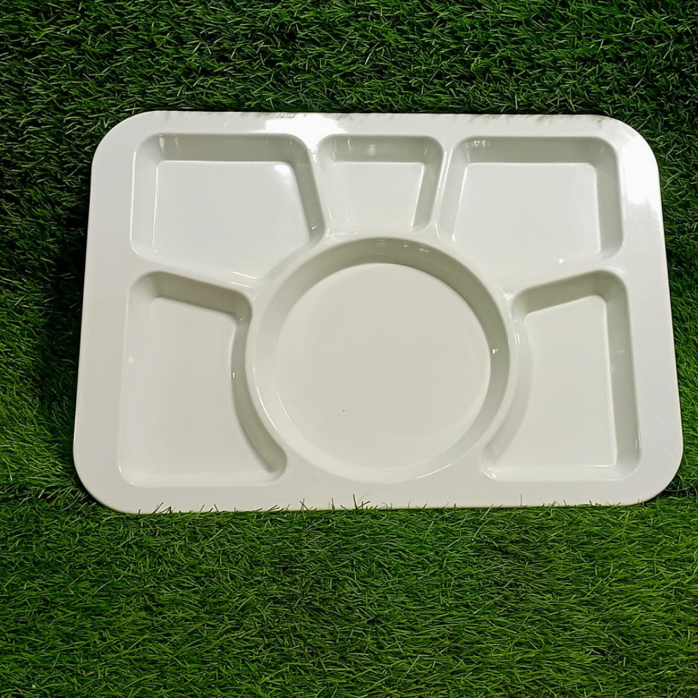 Rectangular Melamine Serving Tray – 6 Portion Divided Food & Snack Platter