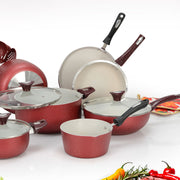 19 Pieces AR Marble Coated Non Stick Glory Set - Maroon & Off White
