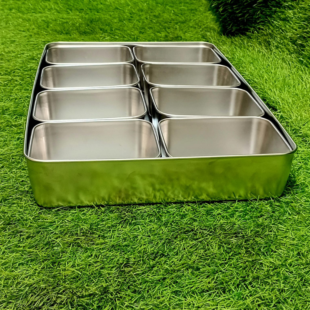 Imported Stainless Steel Masala Box – 8 Compartments