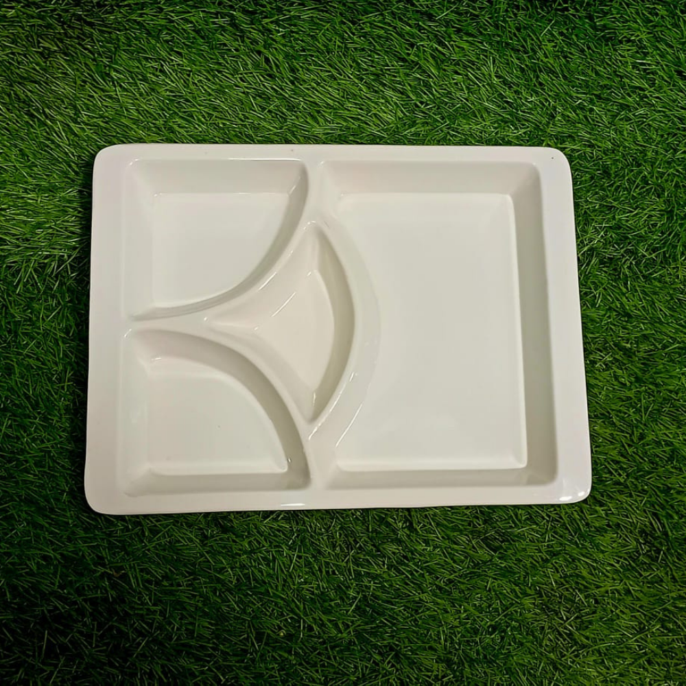 Melamine Burger Serving Tray – 4 Portion Divided Food Tray for Snacks & Fast Food