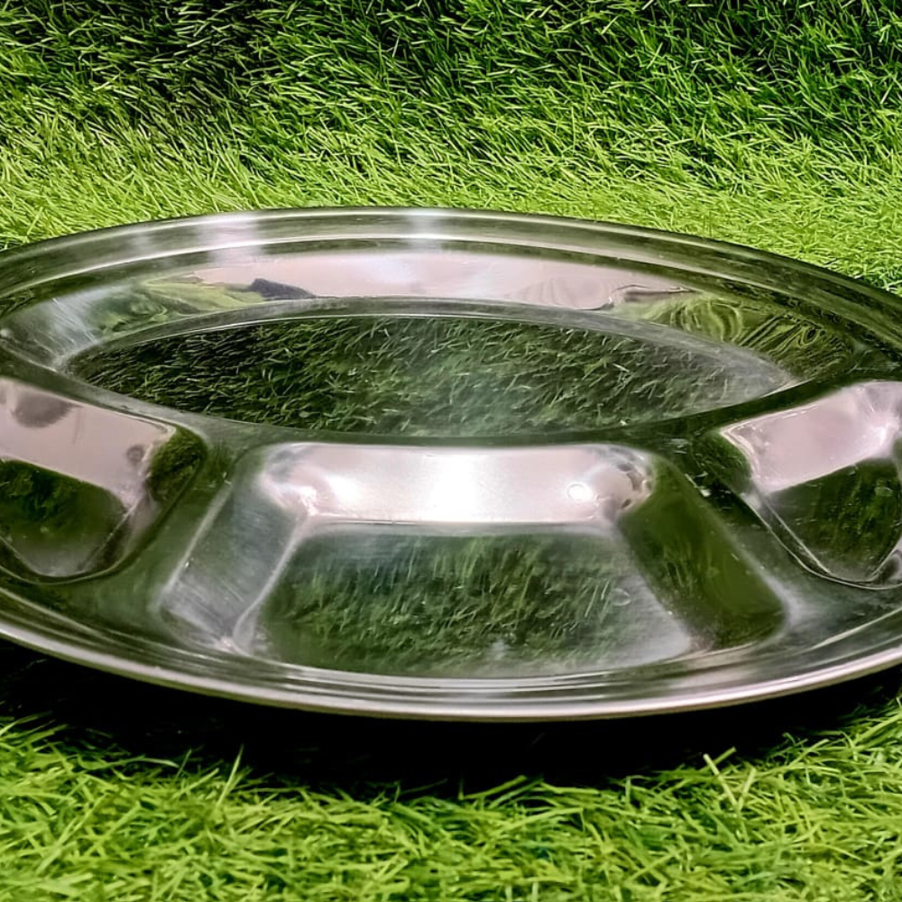 Round Stainless Steel 4-Compartment Serving Tray