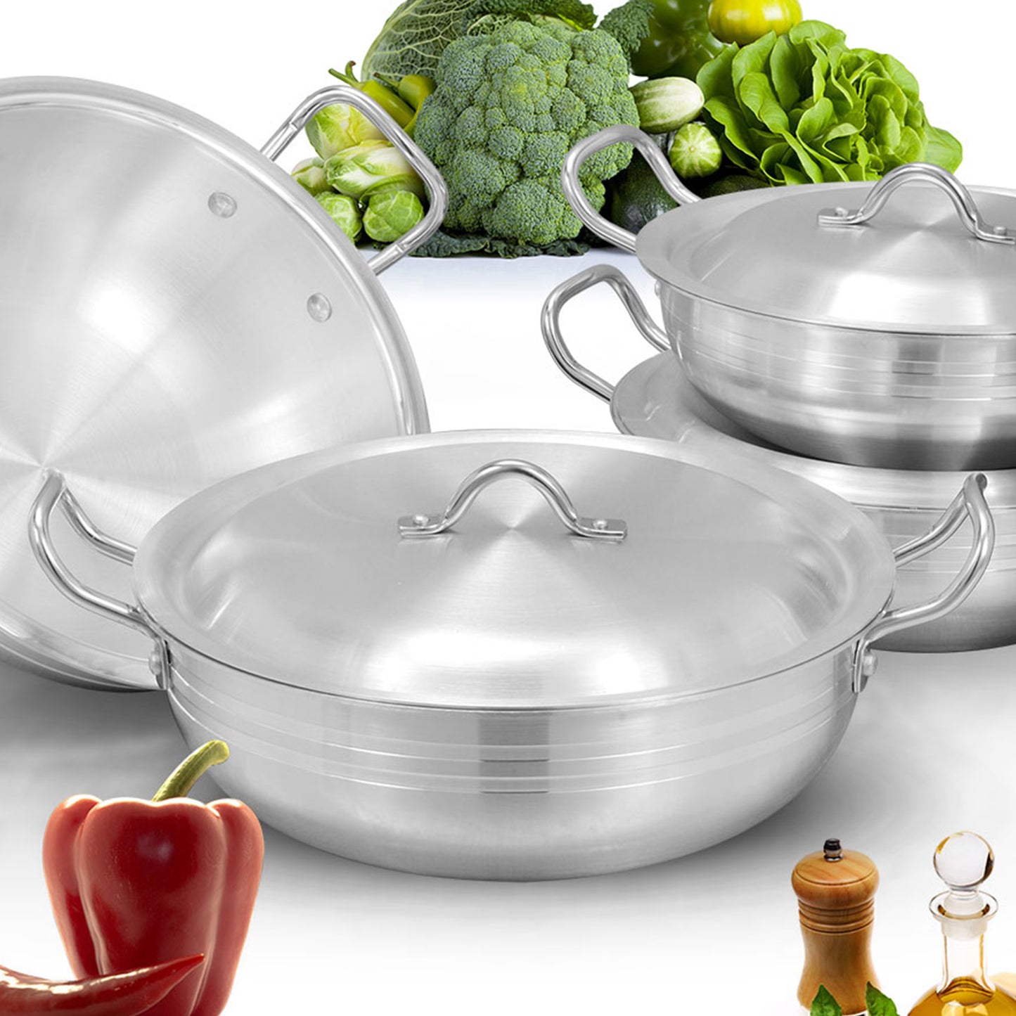 8 Pieces AR Metal Finish Wok Round Jumbo Set