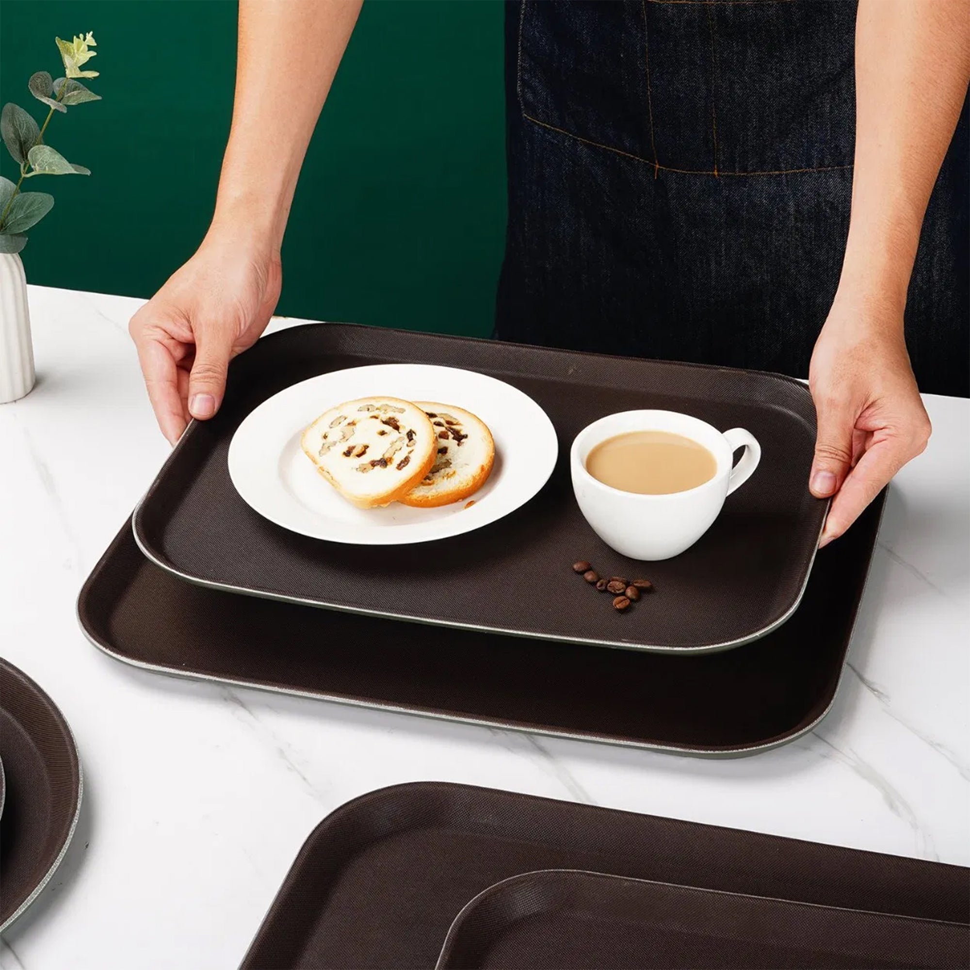 1 Pieces Plastic Rectangular Rubber Lined Non-Slip Tray