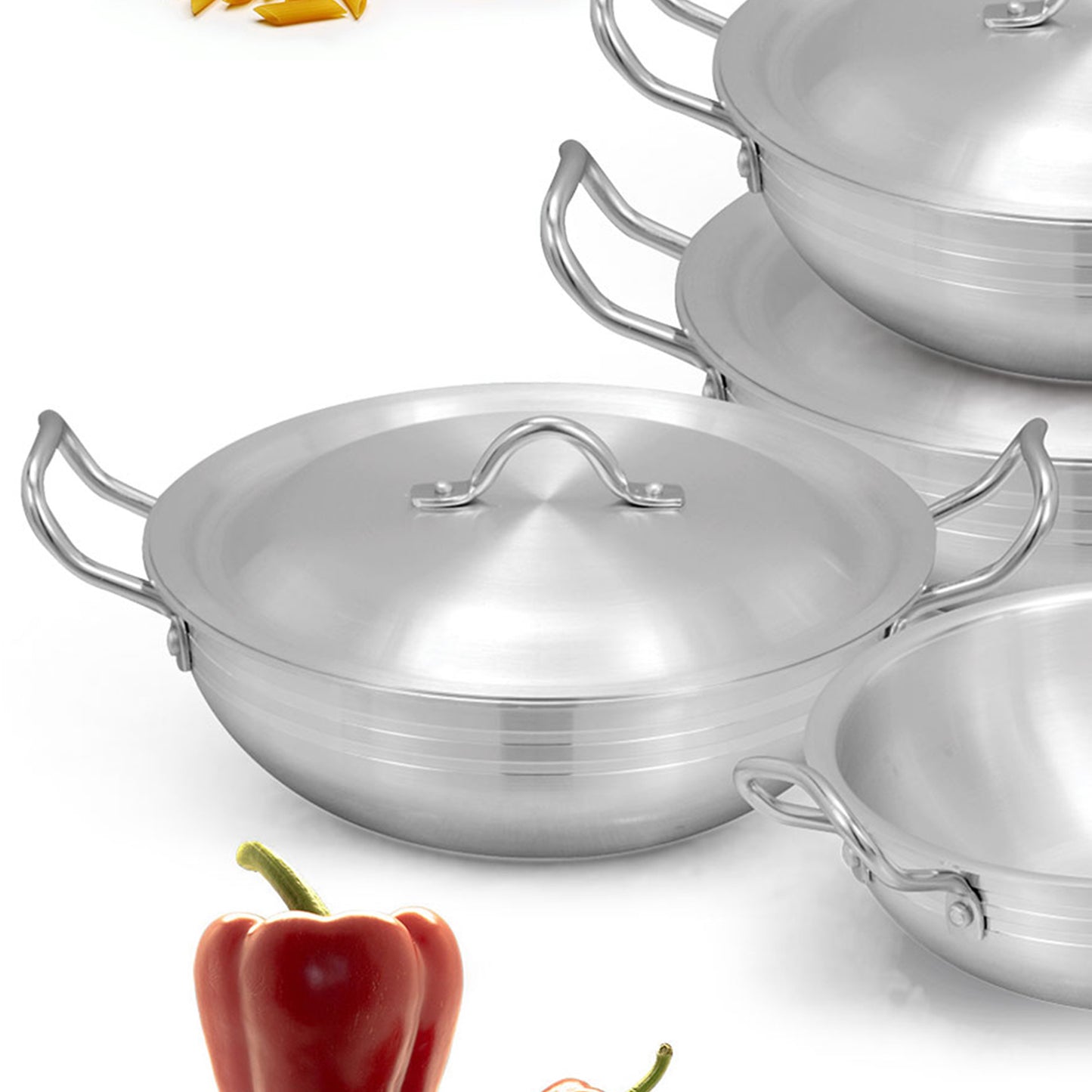 8 Pieces AR Metal Finish Round Wok Set